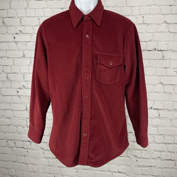 VTG Lee Red Maroon Soft Velvet Button Up Long Sleeve Shirt USA Made Size Large L - Picture 1 of 8